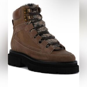 Seychelles From The Start Leather Boots Faux Fur Accents in Brown Size 7 NWOB
